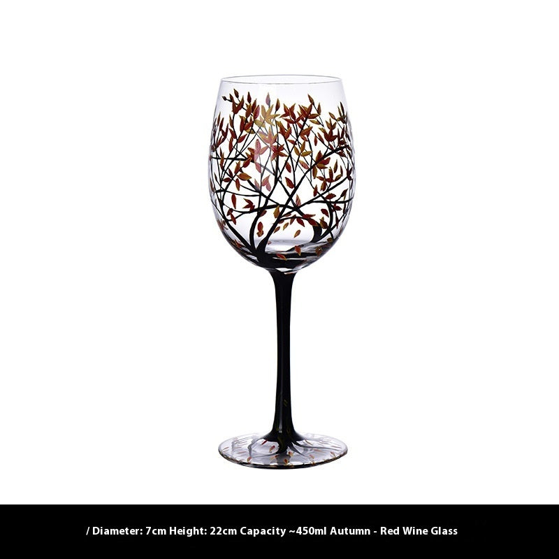 The Four Seasons Hand-Painted Wine Glass – A Year of Nature in Every Sip