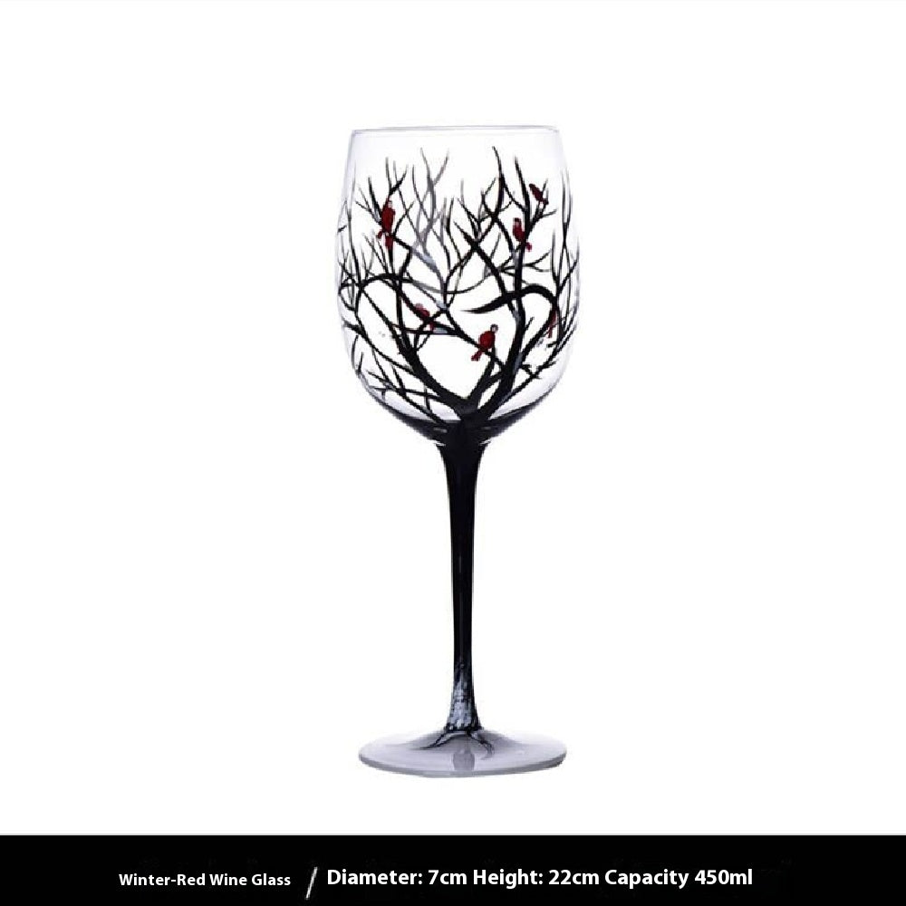 The Four Seasons Hand-Painted Wine Glass – A Year of Nature in Every Sip